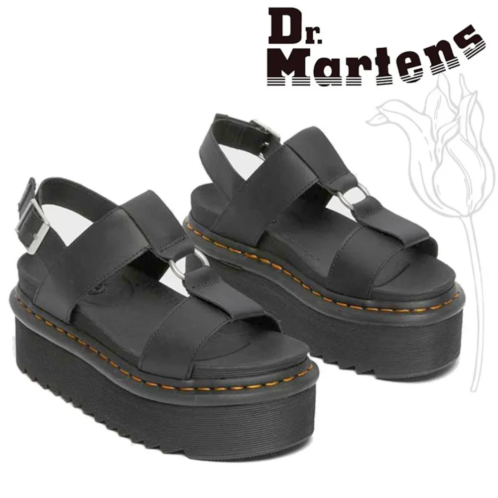 Dr. Martens Francis Black Leather Strap Platform Sandal - Picture 1 of 12